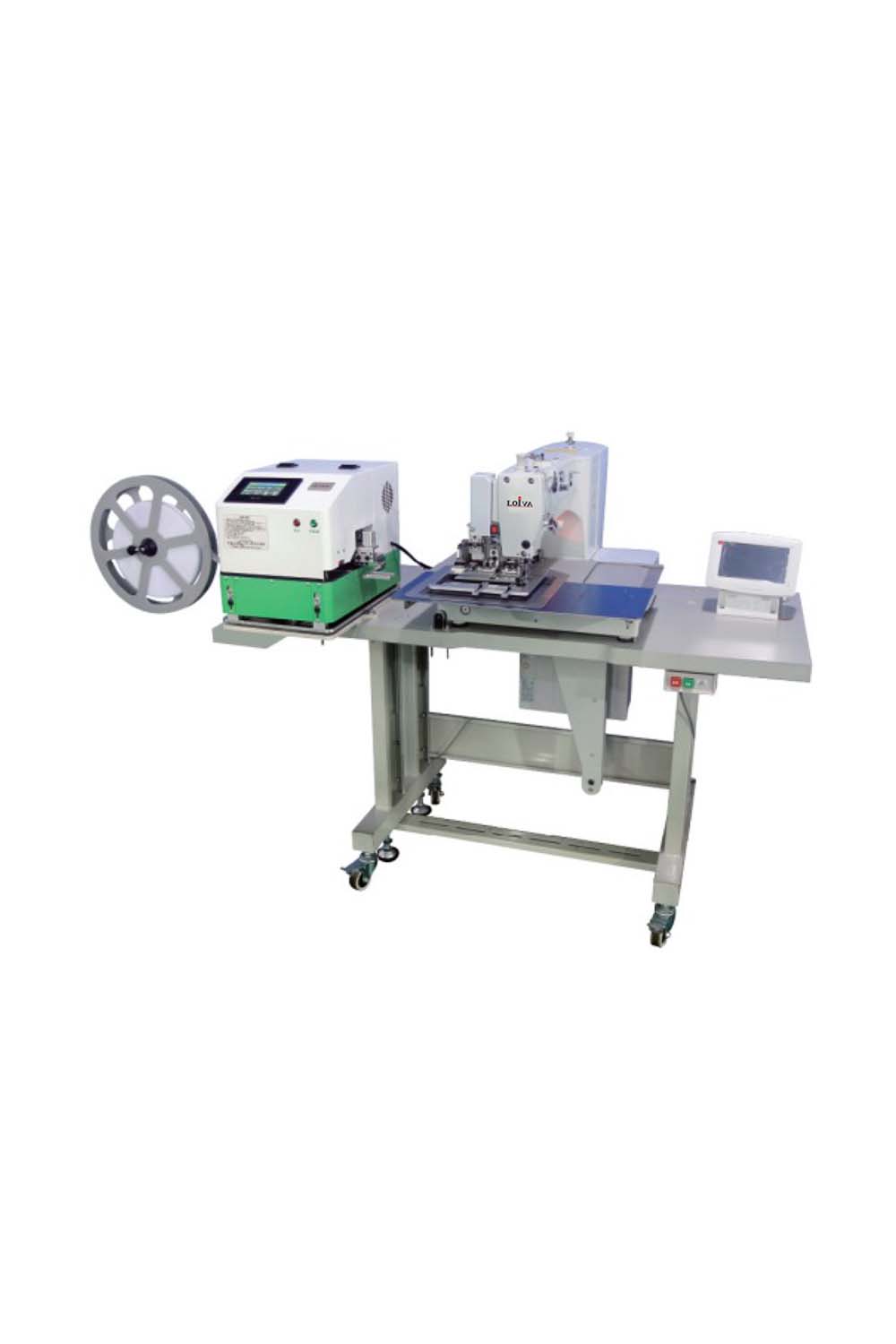 Loiva LA600V auto Velcro feeding machine with upper feeder – front view