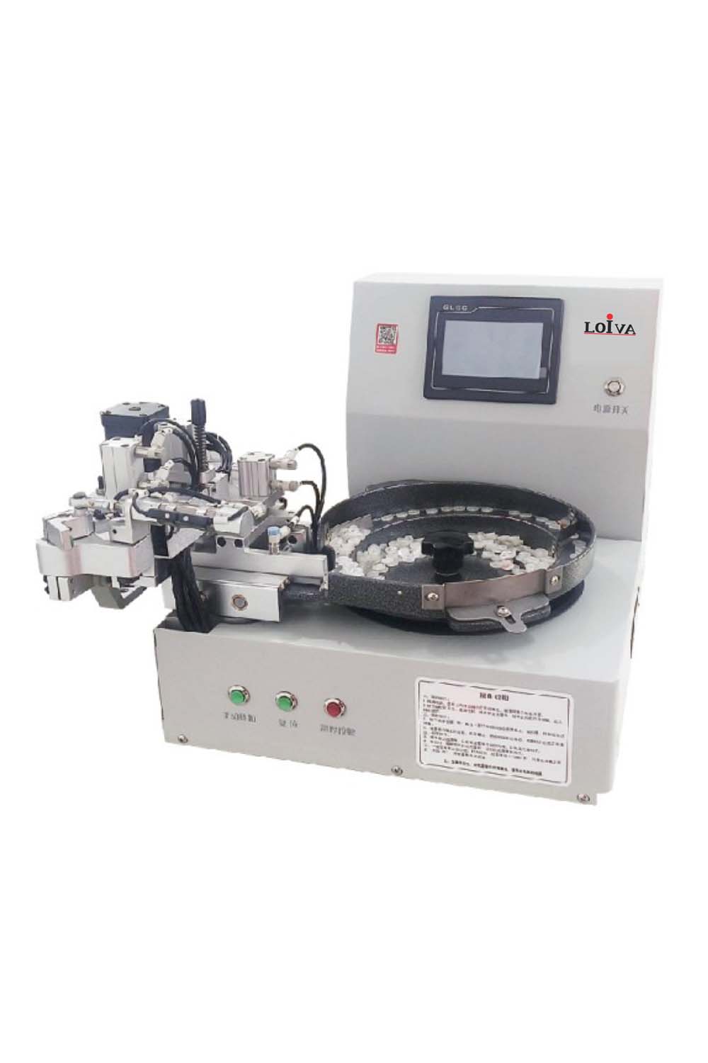 Loiva LA988A button feeder front view with touch screen