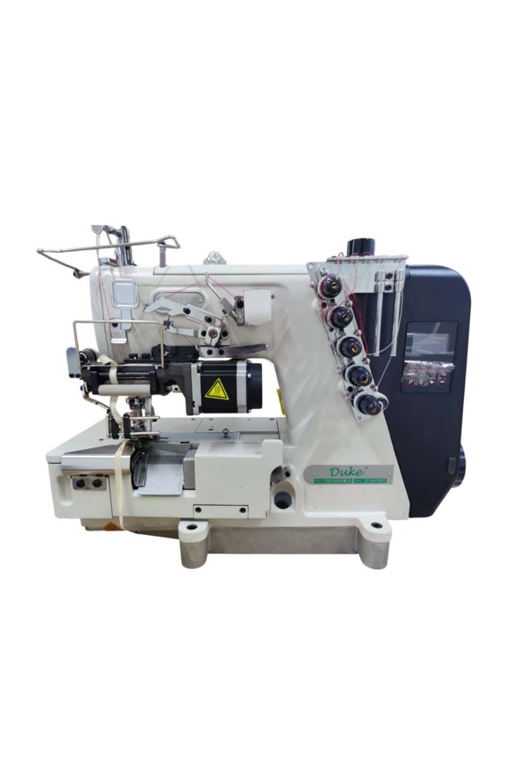 3-Needle Flatbed Coverstitch Machine with Fabric Trimmer & Elastic Mechanism.