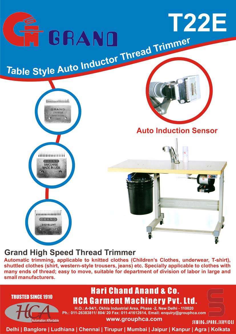 GRAND T22E Auto Inductor Thread Trimmer | High-Speed Garment Finisher